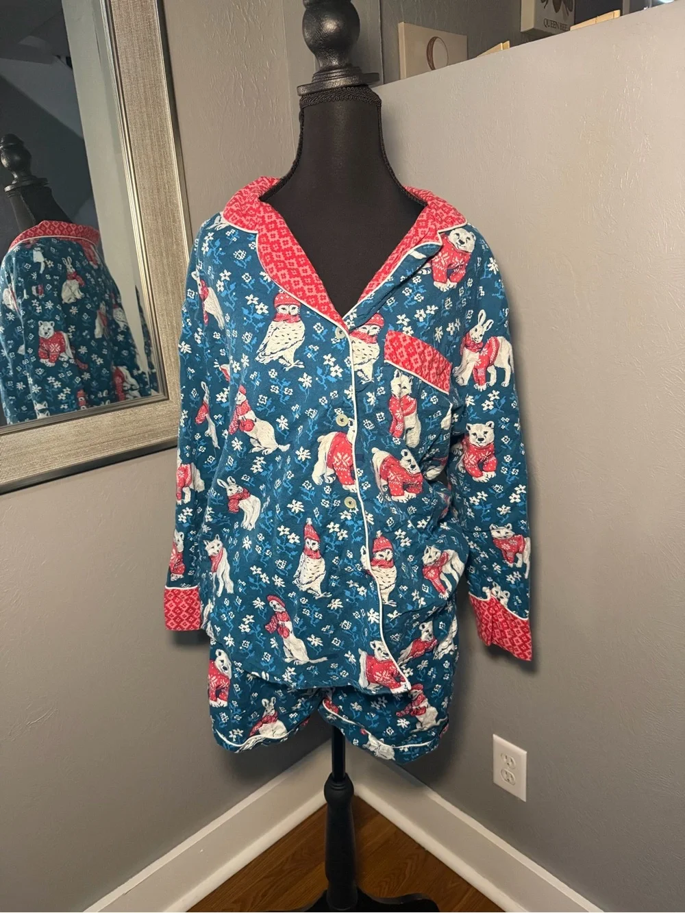 Printfresh Bundled Up Pajama Set Organic Cotton Polar Bear Owl Rabbit Medium.
